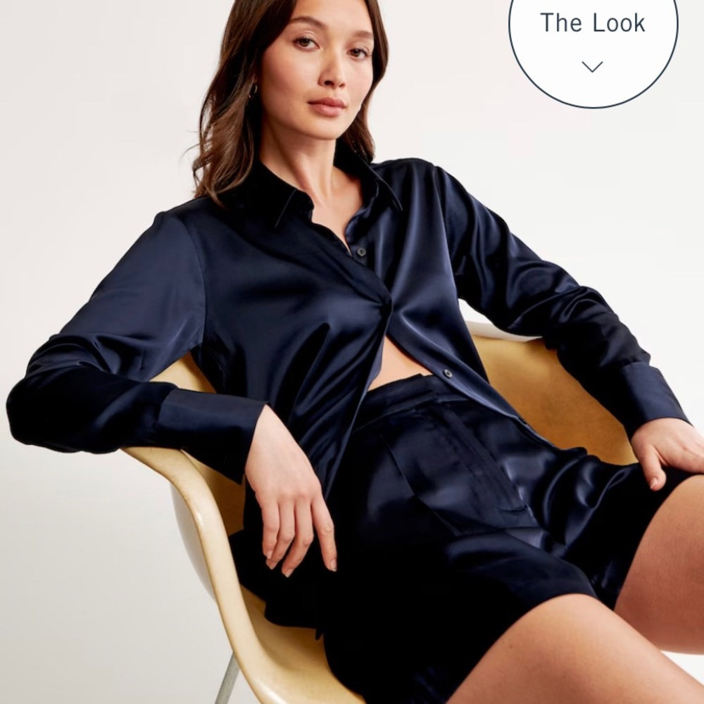 Abercrombie Long-Sleeve Satin Button-Up Shirt